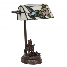 25LL-6050 Lampada da scrivania Lampada da banchiere Tiffany 15x33 cm Beige Blu  Poliresina Vetro Uccello Lampada da tavolo
