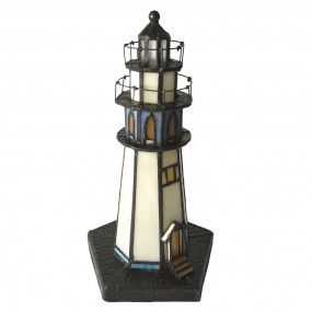 25LL-6053 Table Lamp Tiffany Lighthouse 15x15x25 cm Beige Blue Glass Tiffany Lamps