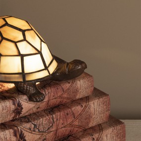 25LL-6054 Tiffany Tischlampe Schildkröte 23x14x8 cm  Braun Glas Tiffany Lampen
