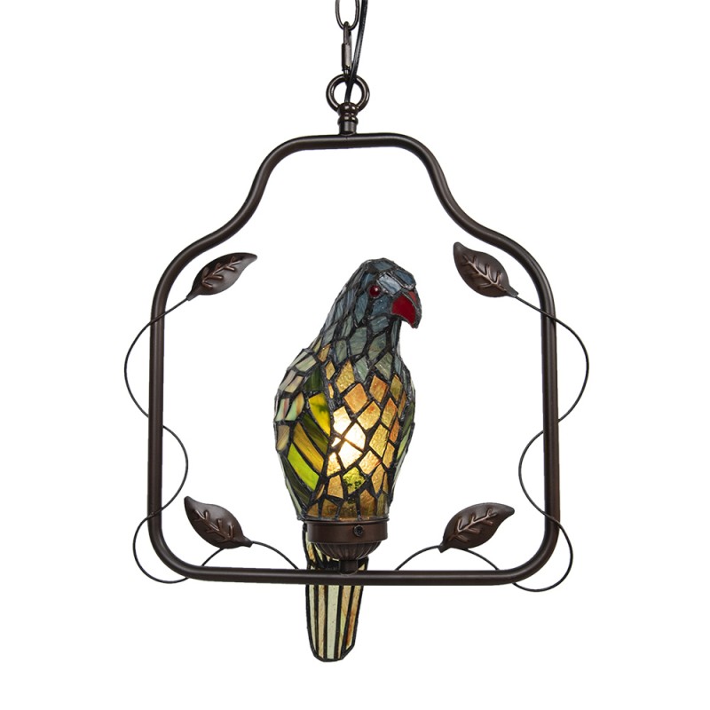 5LL-6059 Ceiling Lamp Tiffany Parrot Brown Blue Metal Glass