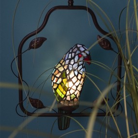 25LL-6059 Deckenlampe Tiffany Papagei Braun Blau Metall Glas Deckenleuchte
