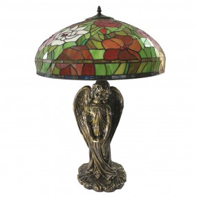 25LL-6060 Tiffany Tafellamp  Ø 55x85 cm Rood Groen Glas Roos Tiffany Bureaulamp