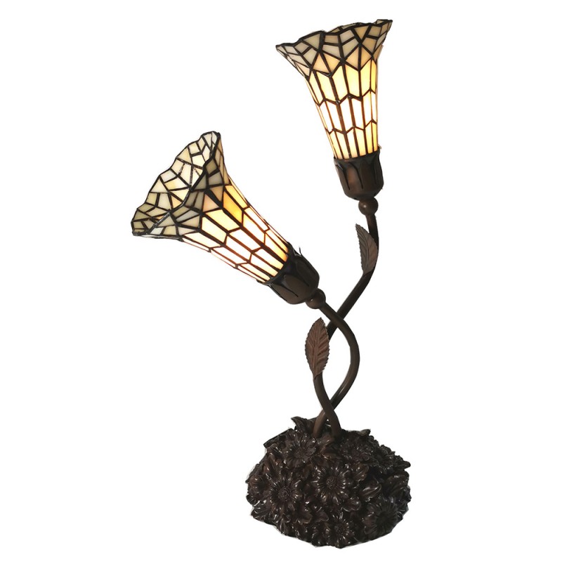 5LL-6063 Lampada da tavolo Tiffany 44x26x61 cm Beige Vetro Lampada da scrivania Tiffany