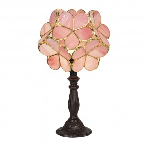 25LL-6065 Tiffany Tafellamp  43 cm Roze Glas Bloemen Tiffany Bureaulamp