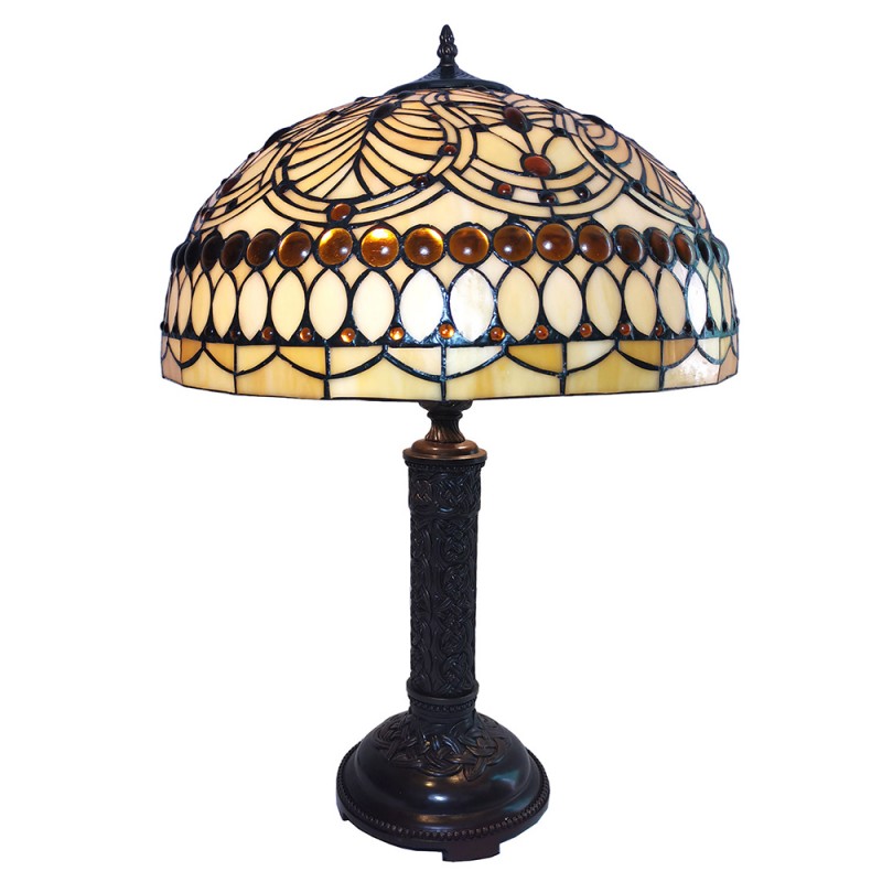5LL-6068 Lampada da tavolo Tiffany Ø 46x62 cm  Beige Vetro Lampada da scrivania Tiffany
