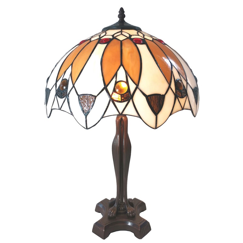 5LL-6069 Lampada da tavolo Tiffany Ø 41x57 cm Beige Marrone  Vetro Lampada da scrivania Tiffany