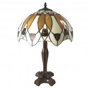 25LL-6069 Lampe de table Tiffany Ø 41x57 cm Beige Marron Verre Lampe de bureau Tiffany