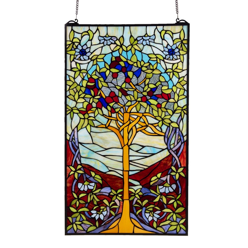 5LL-6090 Tiffany Glass Panel 50x1x85 cm Green Glass Tree Rectangle Glass Art