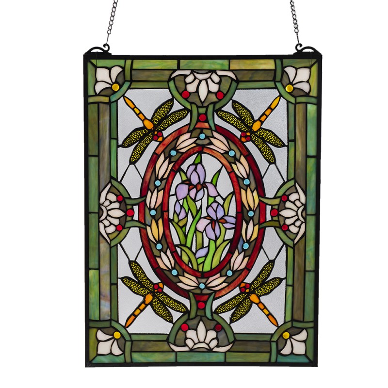 5LL-6091 Tiffany Glass Panel 46x1x61 cm Green Glass Dragonfly Rectangle Glass Art