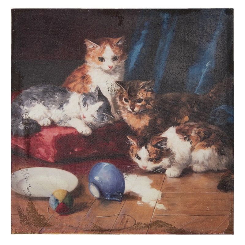 50626 Schilderij  60x60 cm Bruin Rood Canvas Katten Canvas schilderij