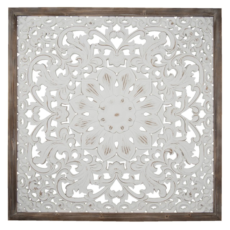 5H0514 Wanddekoration 95x4x95 cm Weiß Holz Blumen Quadrat Wandschmuck