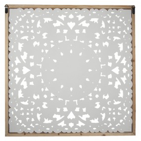 25H0514 Wanddekoration 95x4x95 cm Weiß Holz Blumen Quadrat Wandschmuck