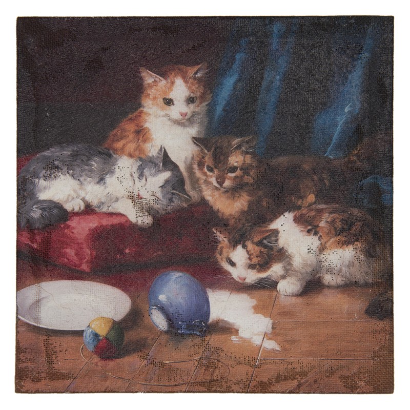 64970 Canvas schilderij  40x40 cm Bruin Rood Canvas Katten Schilderij