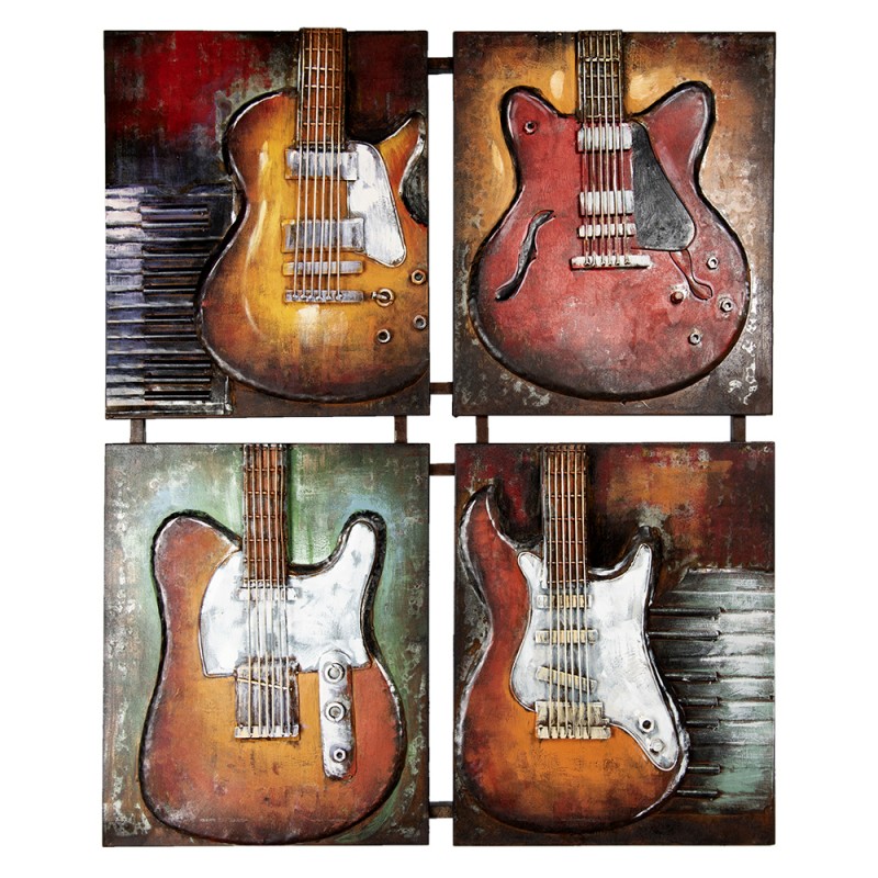 5WA0181 Metal Painting 103x83 cm Red Green Iron Guitars Wall Decor