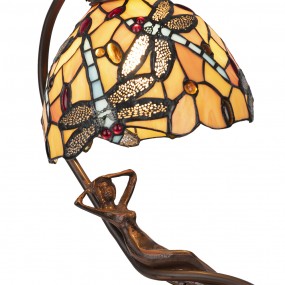 25LL-6096 Tiffany Tafellamp  28x20x40 cm Geel Kunststof Glas Tiffany Bureaulamp