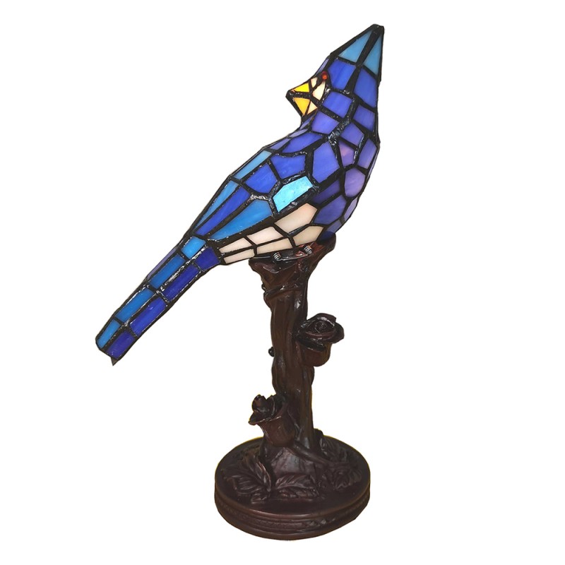 5LL-6102BL Tiffany Tischlampe Vogel 15x12x33 cm  Blau Glas Kunststoff Schreibtischlampe Tiffany