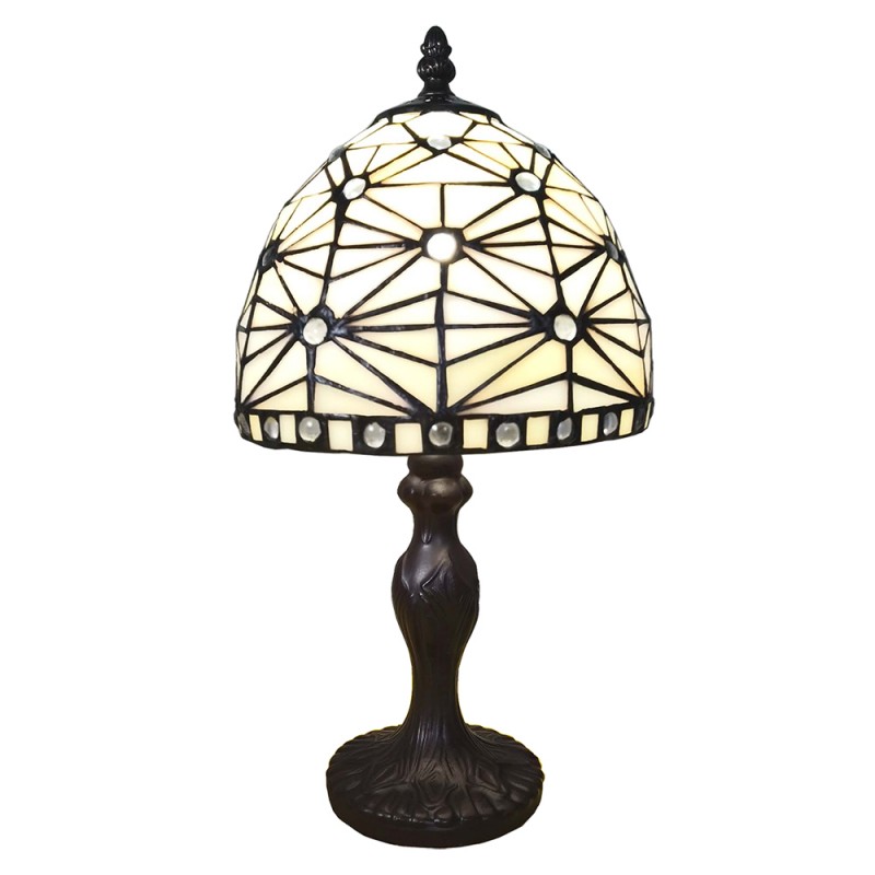 5LL-6105 Lampada da tavolo Tiffany Ø 18x33 cm  Beige Plastica Vetro Lampada da scrivania Tiffany