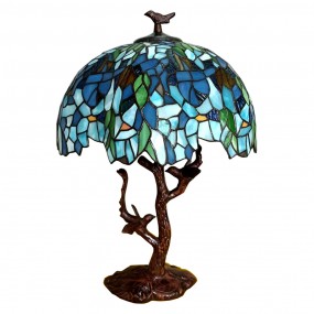 25LL-6115 Lampada da tavolo Tiffany Ø 42x49 cm  Blu Plastica Vetro Fiori  Lampada da scrivania Tiffany