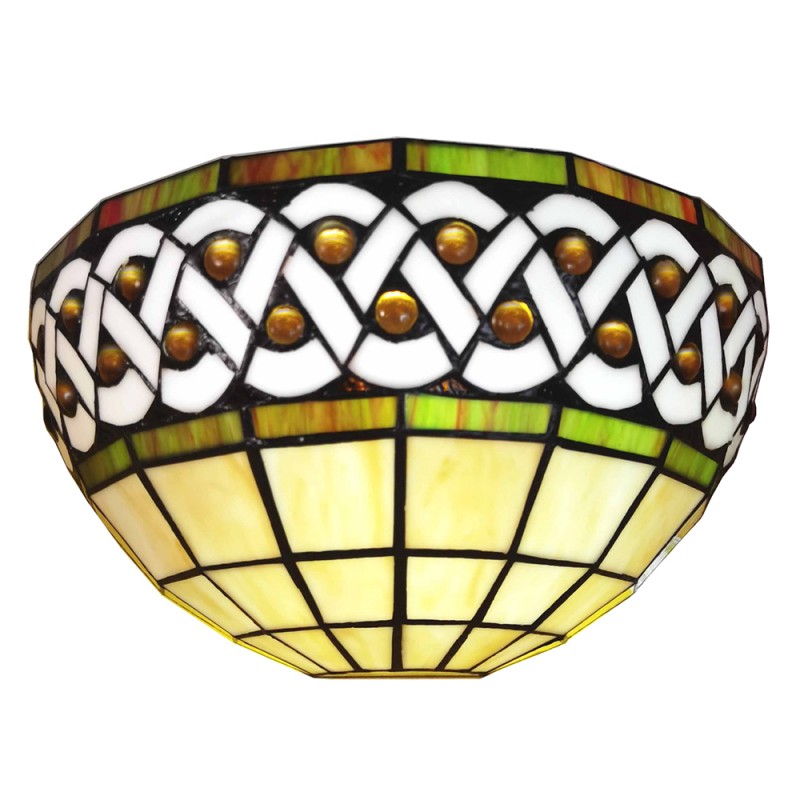 5LL-6150 Wandlamp Tiffany  31x15x21 cm  Beige Glas Halfrond Muurlamp