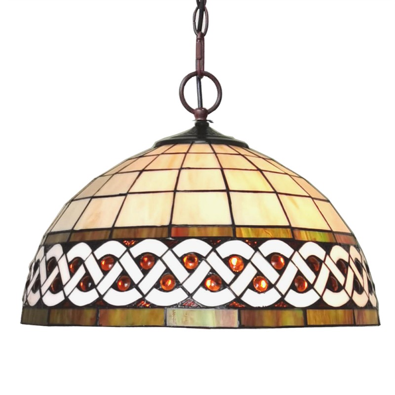 5LL-6152 Lampes à suspension Tiffany Ø 46x138 cm  Blanc Métal Verre Lampe de table à manger