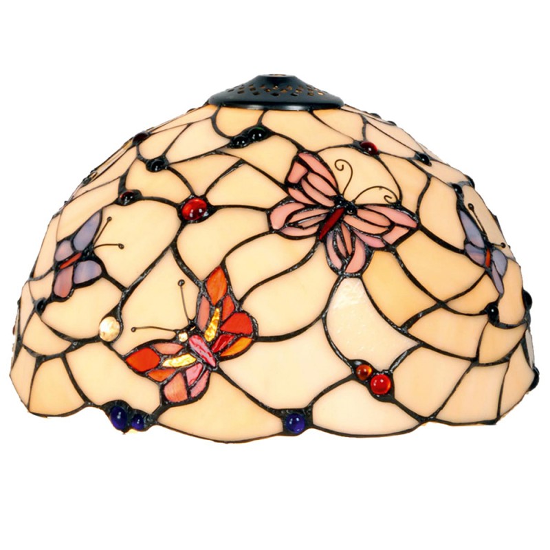 5LL-770 Lampshade Tiffany Ø 30x20 cm Beige Pink Glass Butterfly Glass lampshade