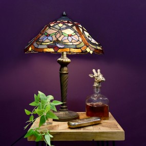 25LL-7808 Lampe de table Tiffany Ø 40x54 cm  Marron Rouge Verre Lampe de bureau Tiffany