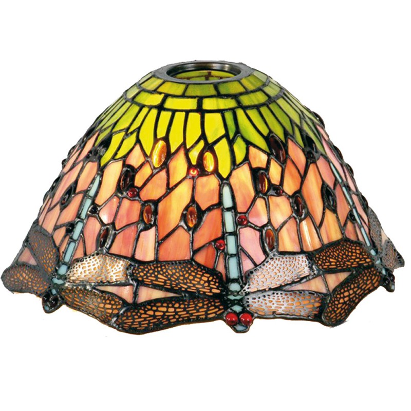 5LL-8827 Lampshade Tiffany Ø 25x15 cm Green Red Glass Dragonfly Glass lampshade