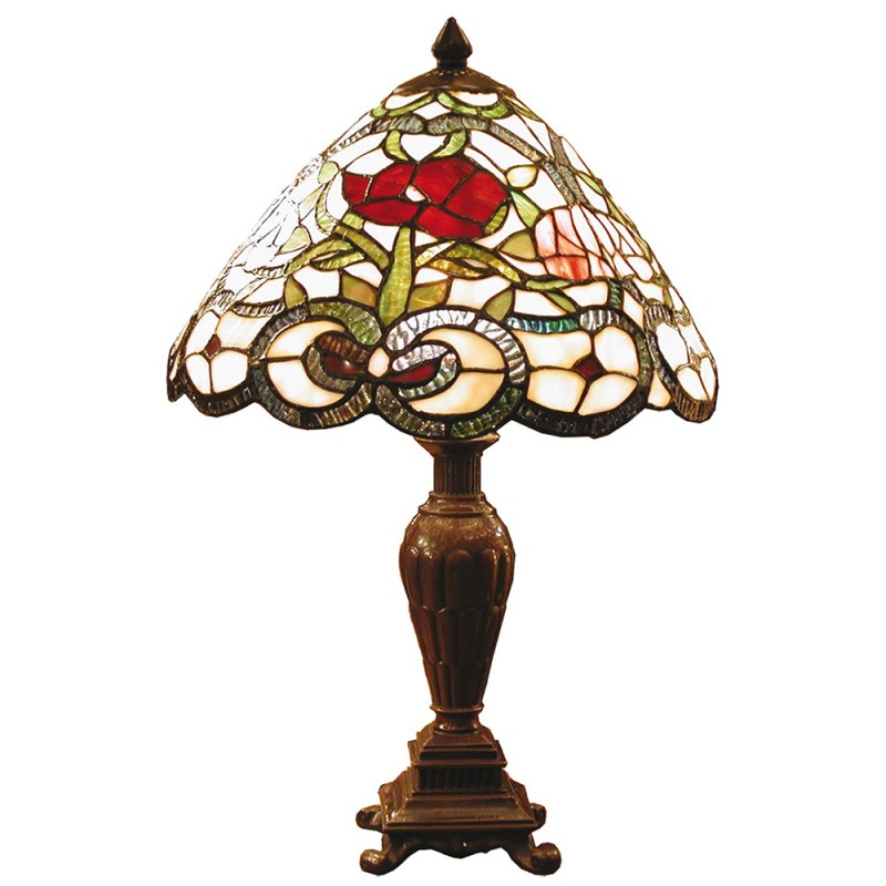 5LL-8837 Lampe de table Tiffany Ø 32x47 cm  Beige Vert Verre Rose Lampe de bureau Tiffany