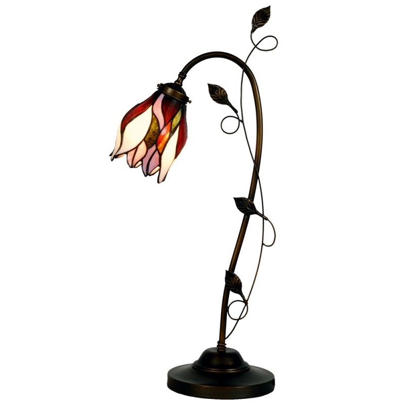 5LL-8839 Lampe de bureau Lampe de banquier Tiffany 34x24x72 cm  Beige Marron Verre Tulipes Lampe de table