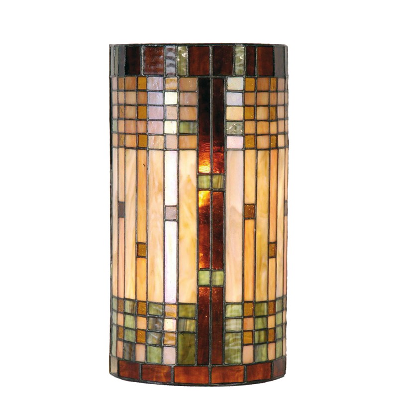 5LL-9112 Wandlamp Tiffany  20x11x36 cm  Beige Bruin Glas Halfrond Muurlamp