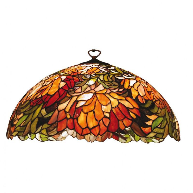 5LL-9131 Lampshade Tiffany Ø 50x24 cm Red Green Glass Flowers Semicircle Glass lampshade