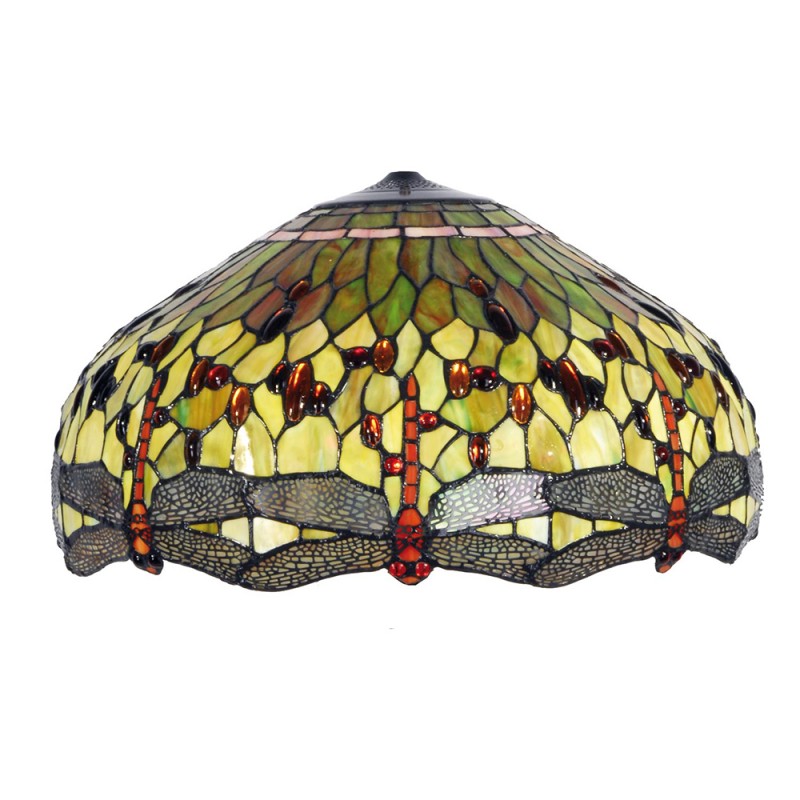 5LL-9200GR Lampshade Tiffany Ø 51x30 cm Green Red Glass Dragonfly Glass lampshade