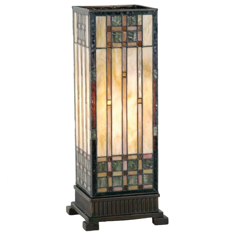 5LL-9221 Table Lamp Tiffany 18x18x45 cm  Beige Brown Glass Rectangle Desk Lamp Tiffany