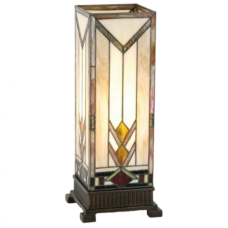 5LL-9227 Table Lamp Tiffany 18x18x45 cm  Beige Yellow Glass Rectangle Desk Lamp Tiffany