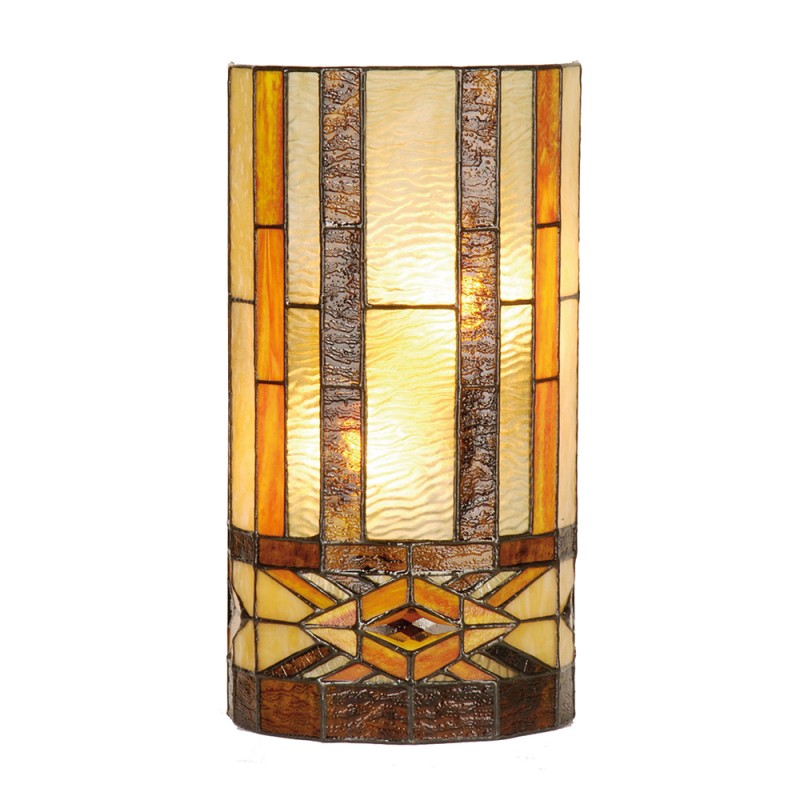 5LL-9286 Wall Light Tiffany 20x11x36 cm  Beige Brown Metal Glass Semicircle Wall Lamp