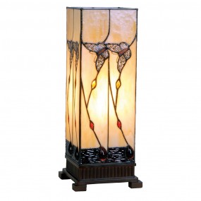 25LL-9290 Lampe de table Tiffany 18x18x45 cm  Beige Marron Verre Papillon Rectangle Lampe de bureau Tiffany