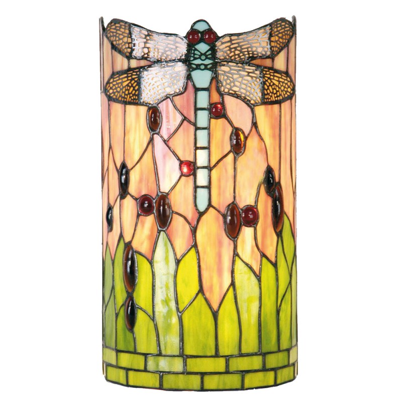 5LL-9292 Wall Light Tiffany 20x11x36 cm  Green Brown Glass Dragonfly Semicircle Wall Lamp