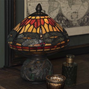 25LL-9295 Table Lamp Tiffany Ø 22x21 cm  Brown Red Glass Dragonfly Desk Lamp Tiffany