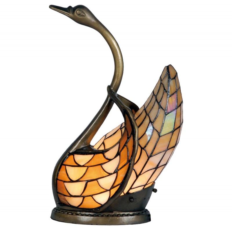 5LL-9883 Tiffany Tafellamp Zwaan 30x20x45 cm  Beige Geel Glas Tiffany Lampen