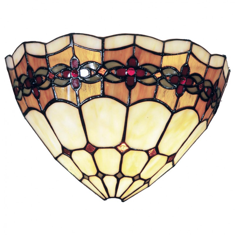 5LL-9884 Wandleuchte Tiffany 30x14x20 cm  Beige Braun Glas Rose Dreieck Wandlampe