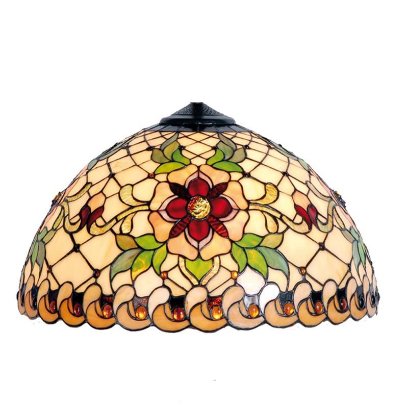 5LL-9929 Lampshade Tiffany Ø 30x18 cm Beige Red Glass Rose Semicircle Glass lampshade