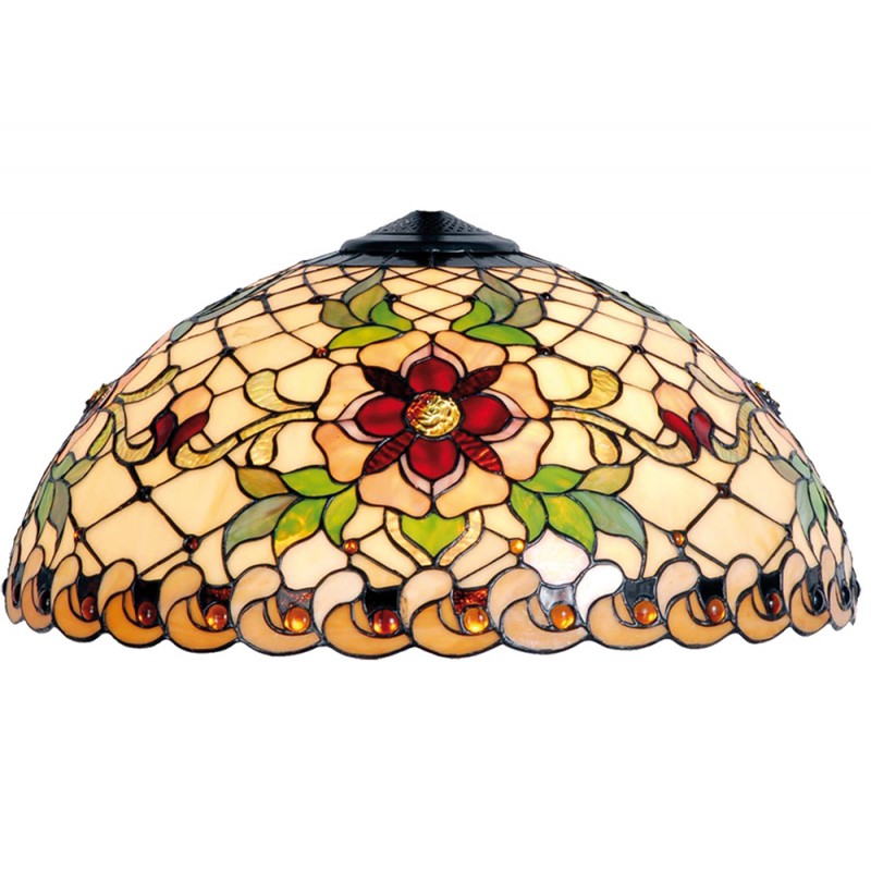 5LL-9931 Lampshade Tiffany Ø 50x25 cm Beige Red Glass Rose Semicircle Glass lampshade