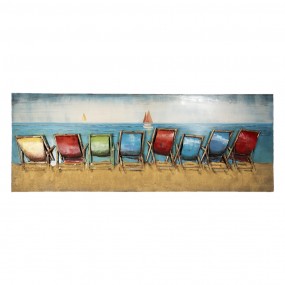 25WA0158 Quadro in metallo 160x60 cm Blu Rosso  Ferro Spiaggia Rettangolo Decorazione murale