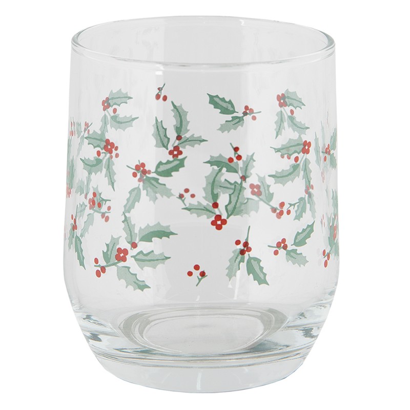 6GL3555 Water Glass 300 ml Green Glass Holly Leaves Drinking Cup
