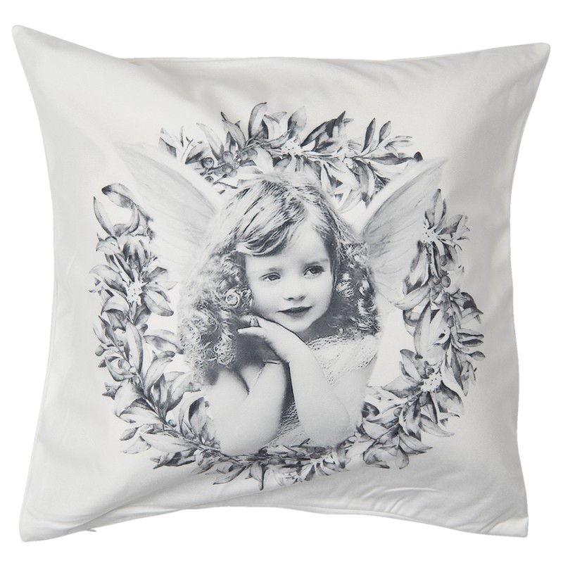 KT021.263 Cushion Cover 45x45 cm White Grey Polyester Angel Square Pillow Cover
