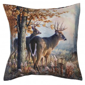 2KT021.272 Cushion Cover 45x45 cm Brown Polyester Reindeers Square Pillow Cover