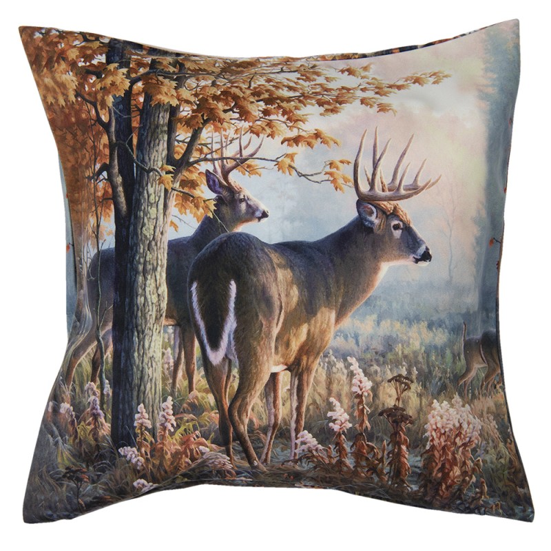 KT021.272 Cushion Cover 45x45 cm Brown Polyester Reindeers Square Pillow Cover