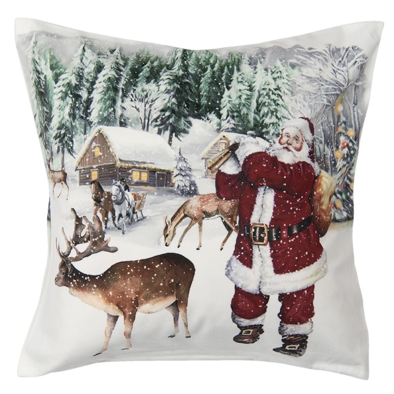 KT021.276 Cushion Cover 45x45 cm White Polyester Santa Claus Square Pillow Cover