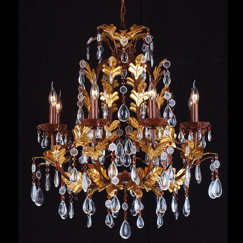 5LL-CR12 Chandelier 90-150 x Ø 75 cm Gold colored Brown Iron Glass Pendant Lamp