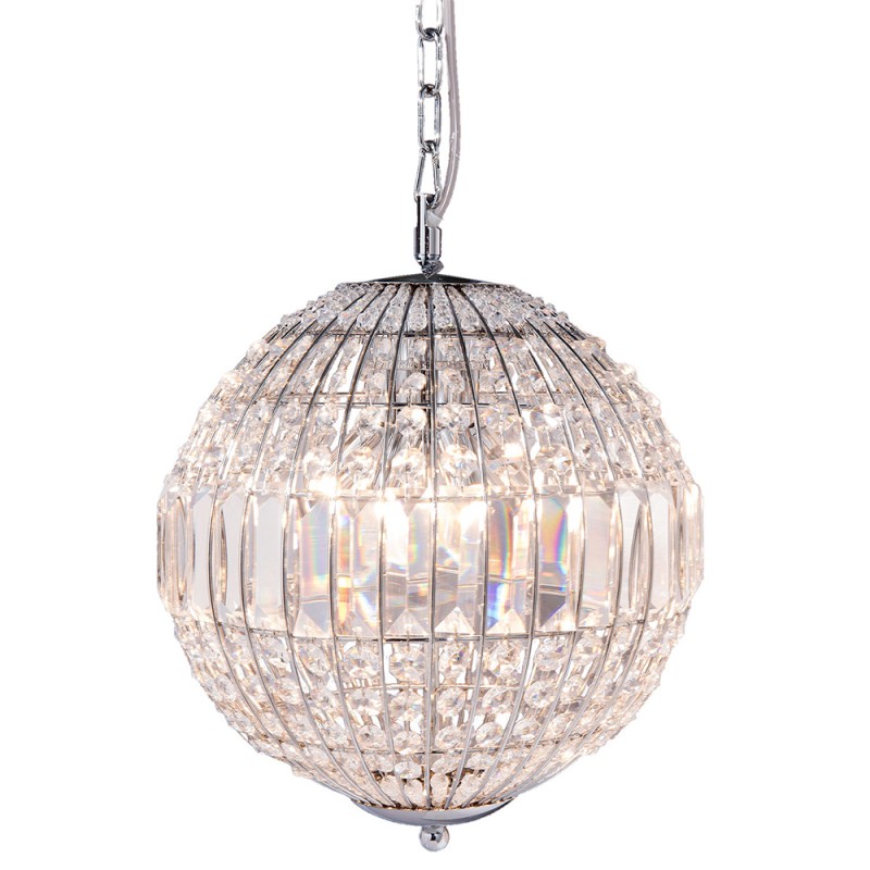 5LL-CR123 Chandelier Ø 30x38/160 cm Silver colored Metal Glass Round Pendant Lamp